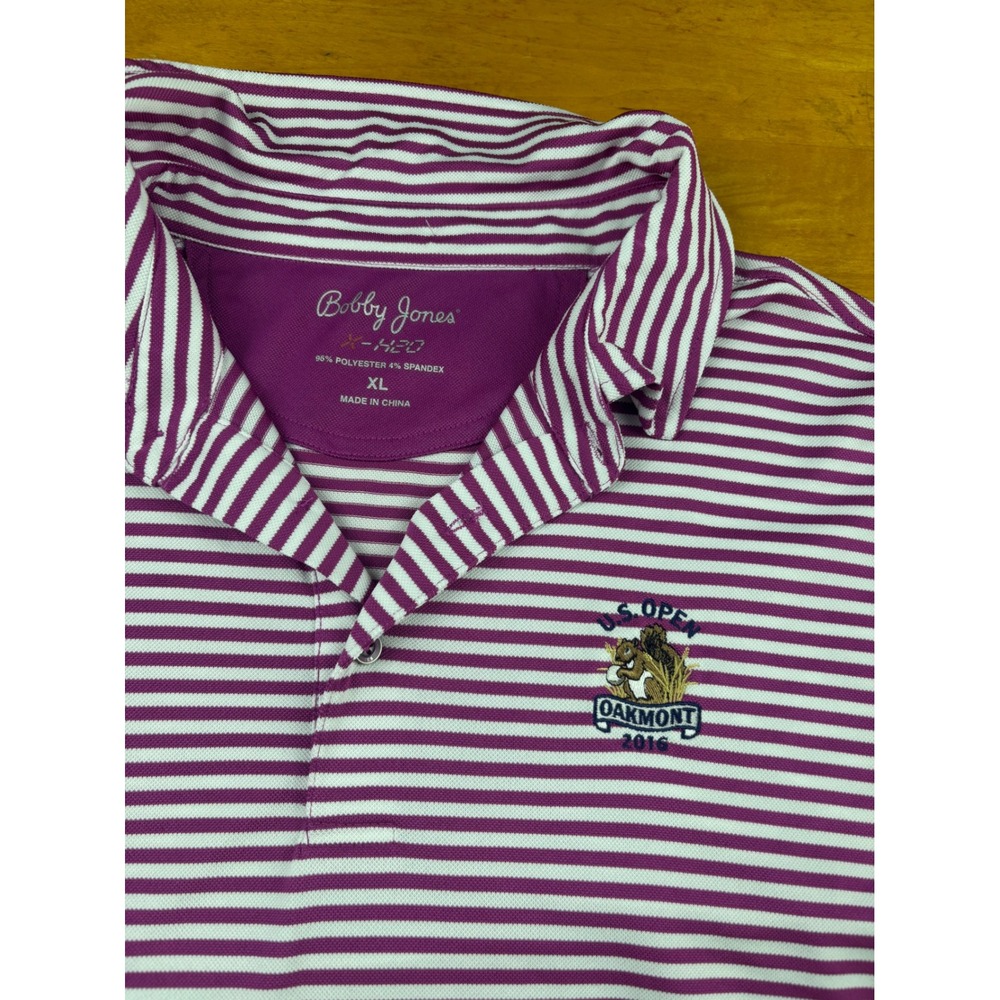 Bobby Jones 2016 US Open Oakmont Golf Polo Shirt Mens XL Purple‎ White Striped